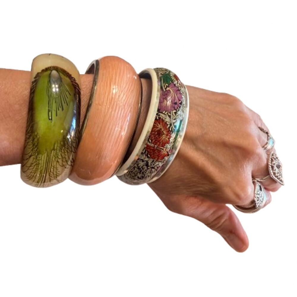 Trio of Lucite Enamel Plastic Wide Vintage Bangle Bracelets
